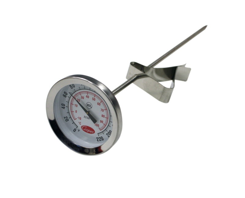 Cooper-Atkins 2238-06-3 Stainless Steel Bi-Metal Stem Test Thermometer with Clip Glass Lens, NSF, 0 to 220 Degrees F Temperature Range
